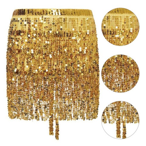 Gonna Paillettes Donna Gonna For Danza Del Ventre, Gonna Con Frange E Nappe, Sciarpa Con Paillettes, Cintura Regolabile In Vita, Cintura Rave, Gioielli For Il Corpo For Le Donne(Silver And Black Gra - Foto 4