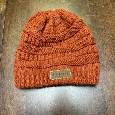 Three Bird Nest Dark Orange Acrylic Knit Winter Patch Hat Ponytail
