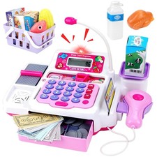 deAO Spielkasse Kinderkasse mit Licht und Sound, Spielzeug Kasse mit Scanner,...