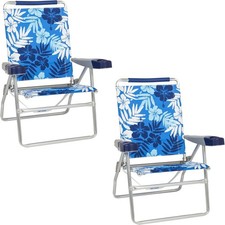 Rio Beach 4-Position High Folding Beach Chair with Cup Holder Arms Bottle