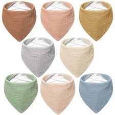 8 Pack Muslin Baby Bibs, Soft Bandana, Drooling, Teething, Adjustable Snaps