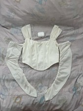 White Boned Corset Top Long Sleeves Zip Closure Polyester Elastane Size S