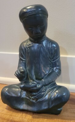 Vintage Austin Prod 1961 Sculpture Asian Student w/book Green