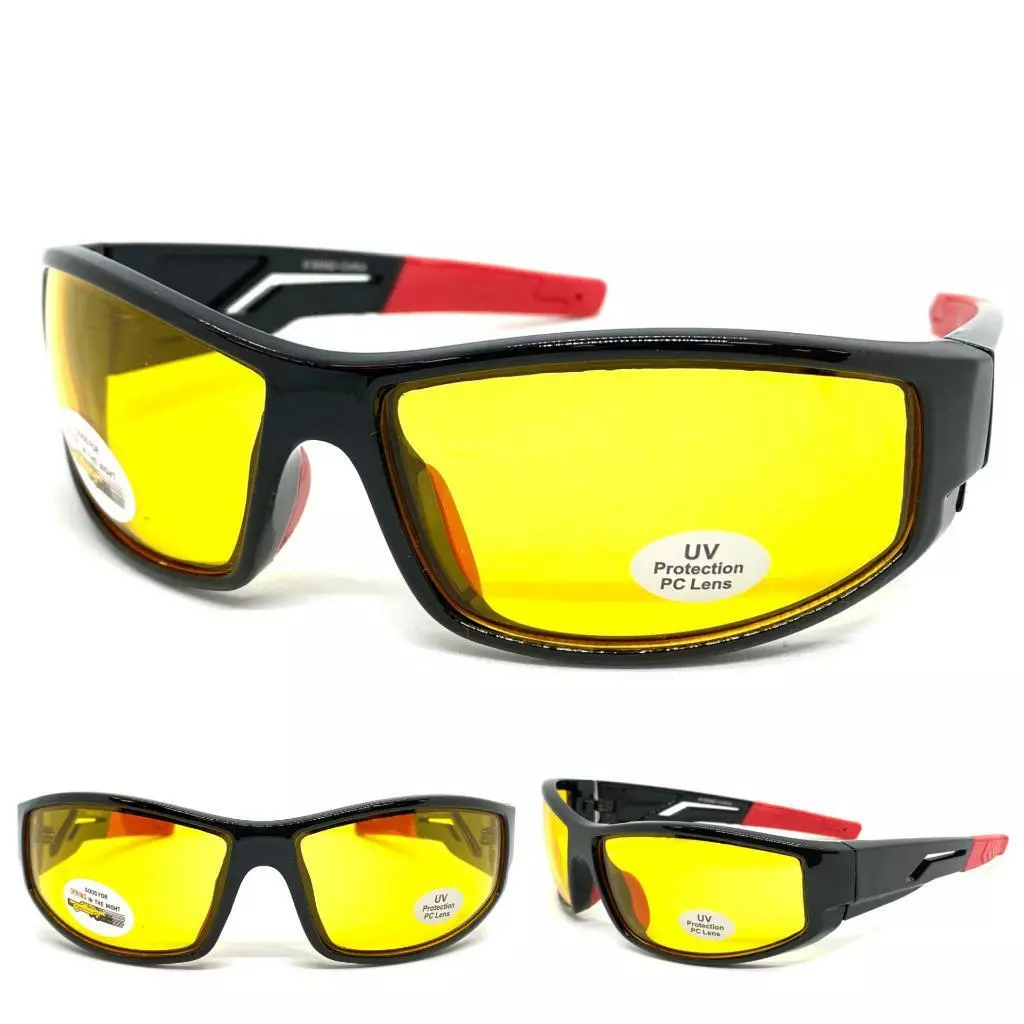 Motard Enveloppant SPORTS Sécurité Soleil Lunettes Nuit Conduite Vélo Jaunes  HD