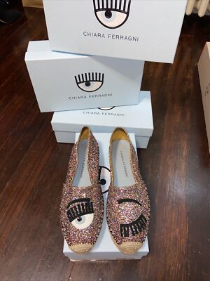 CHIARA FERRAGNI LASHES WINK PINK MULTI GLITTER ESPADRILLES sz US