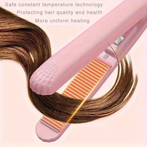 Hair Straightener Curler Ceramic Mini 2 in 1 With Case Home Office Travel Pink - Picture 5 of 11