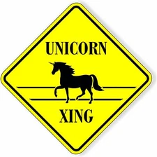 Unicorn Crossing Mystical Funny Yellow Diamond Aluminum Composite Sign