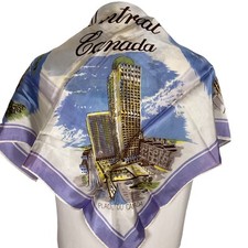 Vintage Artias Montreal Souvenir Scarf Purple Satin Canada 26  Sq Made in Japan