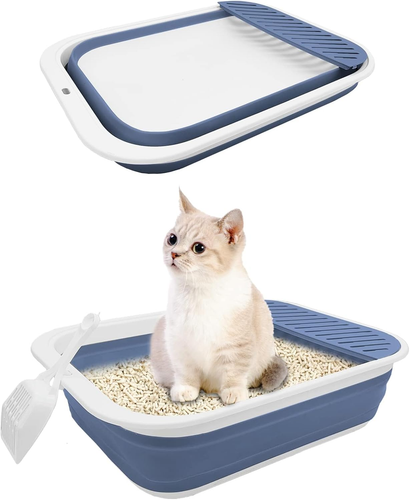 BNOSDM Collapsible Small Cat Litter Box for Kittens Open Potty Pan Foldable Cat