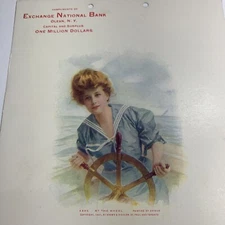 1908 Ntl Bank Calendar Sign Pretty Girl Pin Up Arthur Art Olean New York Sailor