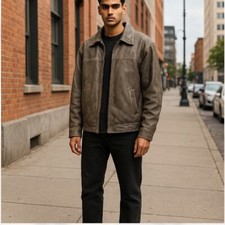 Columbia Jacket Mens XL Brown Bomber Leather Outer Polyester Inner Preowned