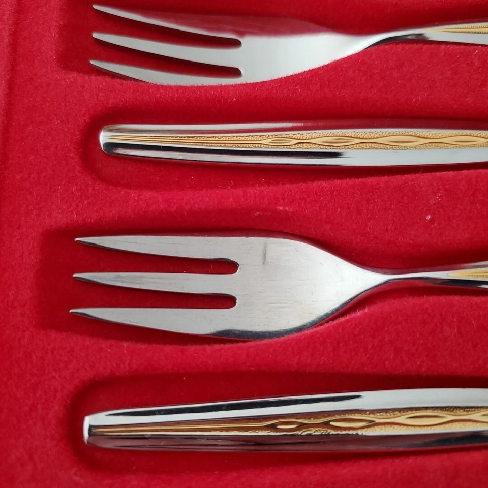 6 x WMF Capri Palma Gold Cromargan 18/1, Kuchengabeln, Dessert, Originalkarton - Bild 3 von 4