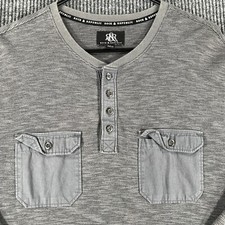 Rock  Republic Shirt Mens Large Gray Long Sleeve Waffle Knit Henley Pockets