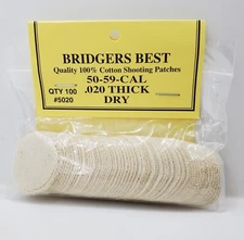 Bridgers Best Shooting Patches 100% Woven Cotton .50-.59 Cal .020" Muzzleloader