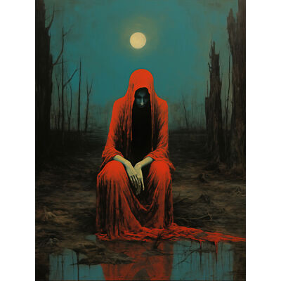 Charon in Red Cloak Beksinski Inspired Conceptual Artwork Art Canvas Print 18X24