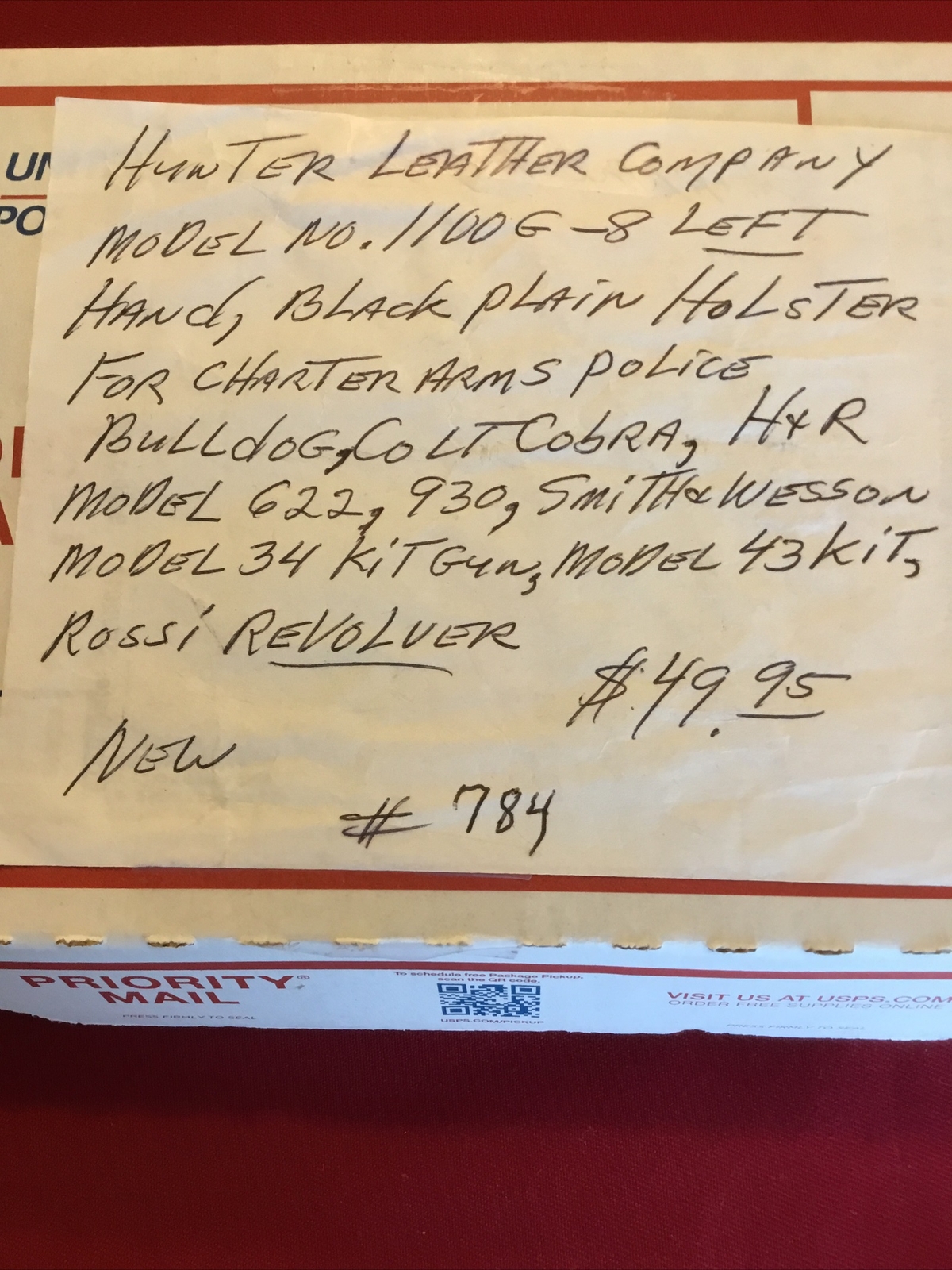 Hunter Leather Model 1100 G- 8 L Black Holster for  Charter Arms,Colt Cobra,H&R 