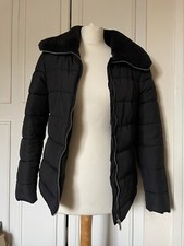 Black Coat H&m Size 10 Uk Ladies Winter Warm Faux Fur Collar Divided Girls