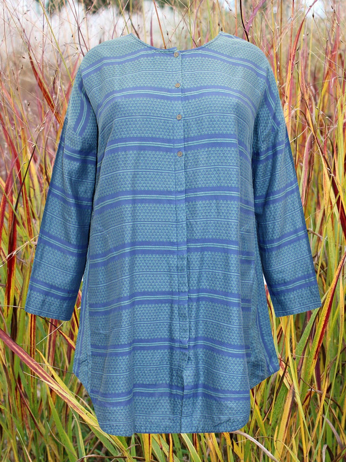 New Gudrun Sjoden Blue Cotton Striped Button Through Tunic 8/10