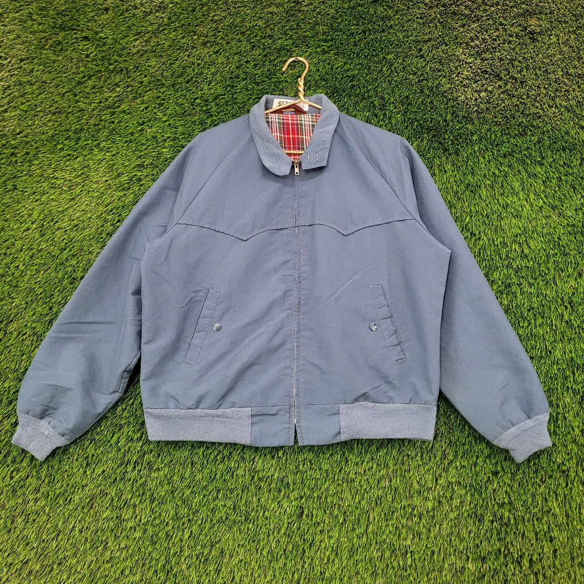 Vintage 70s Wrangler Raglan Harrington Jacket L Gray Lined Plaid Fraser Tartan