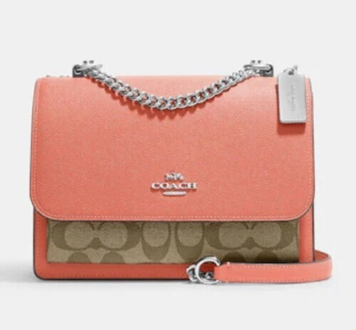 Coach 91019 tracolla trasparente nuova con etichette in tela firmata $398 cachi mandarino