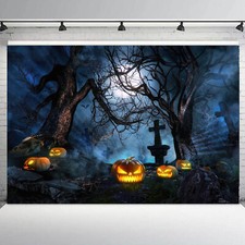 10x8ft Spooky Dead Tree Cemetery Bat Halloween Photo Background Studio Props