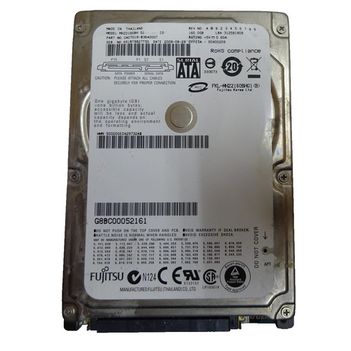 160 GB SATA FUJITSU MHZ2160BH S/N: K61BT8827T50  2,5 " #NFP1117