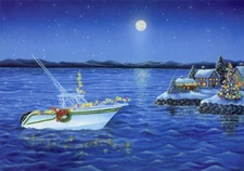 Holiday Boat Deluxe Glitter Box of 14 Elaine Maier Nautical Christmas Cards