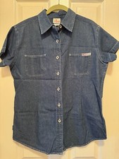 DISNEY Store Women s Blue Denim Button Shirt Mickey Minnie Donald Med Vintage