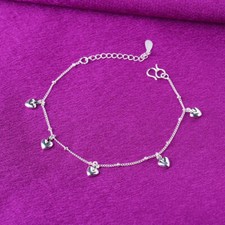 Women's 925 Sterling Silver Love Heart Pendant Foot Chain Ankle Bracelet AB58