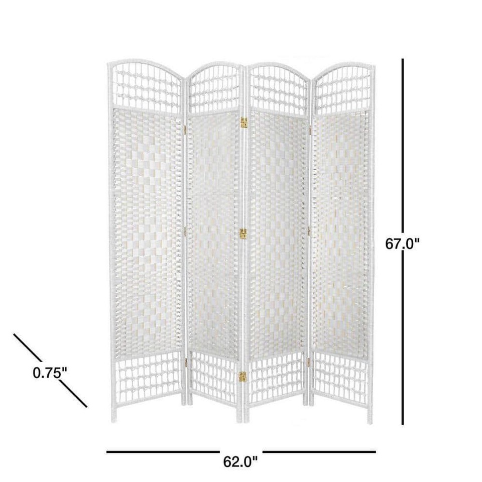 Oriental Furniture Room Dividers 5.5' White 4Panel Farmhouse Folding