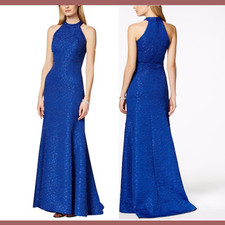 NWT $488 B Michael Pebble Textured Mermaid Gown  in Blue [SZ 14 ] #N238