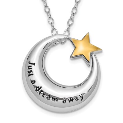 Sterling Silber Just A Dream Away Mond mit goldfarbenem Stern Asche Halter 18'' Halskette