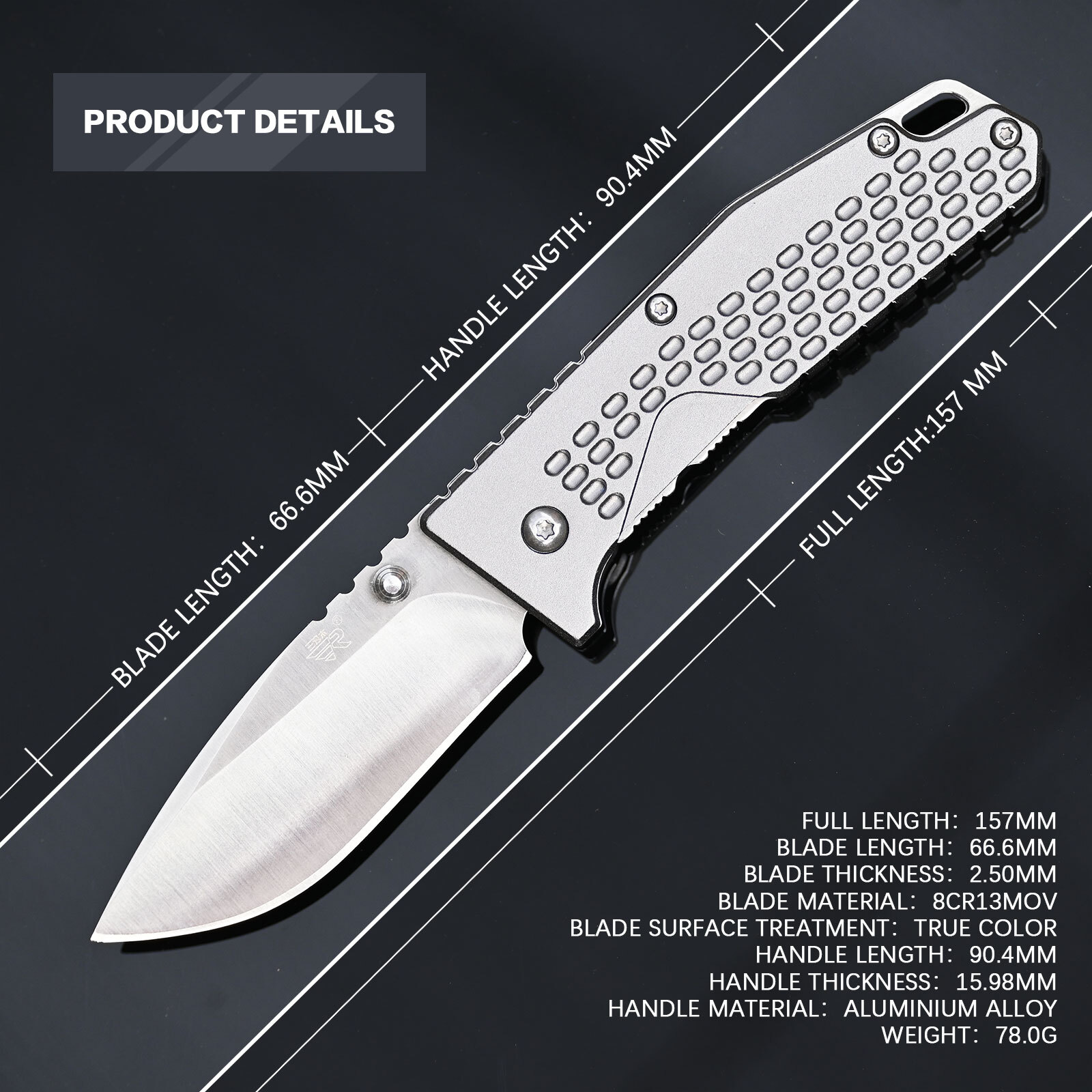 SRM 7063 LUCLK Manual Knife 8Cr13MoV Tip Up or Down Pocket Clip Bottle