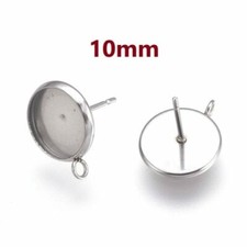10 pcs 304 Stainless Steel Earring Posts Studs Settings Bezels Cabochons 10mm