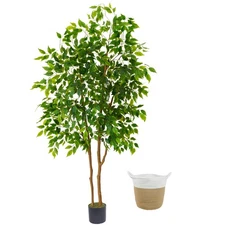 Artificial Ficus Tree, 6ft Tall Fake Ficus Tree with Basket, Faux Plant for I...