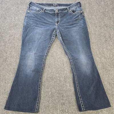 Silver Suki Bootcut Jeans Womens 24W Blue Stretch Plus Size 42x28 Hemmed