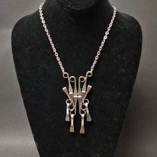 Vintage Brutalist Artisan 4” Horse Shoe Statement Necklace Pendant Unique 