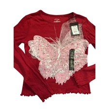 Art Class Red Long-Sleeve T-Shirt with Pink Butterfly Graphic, Size XL (14). 