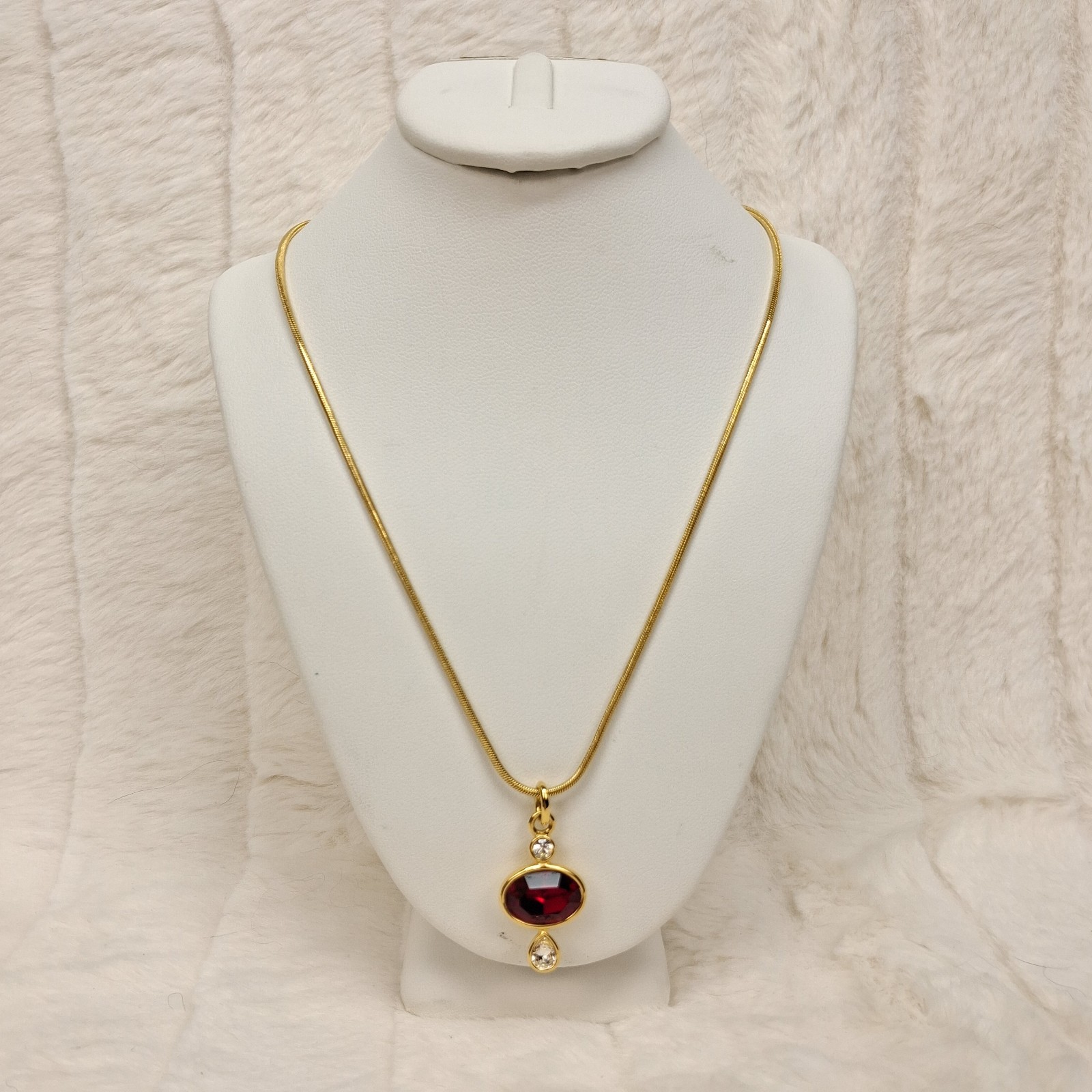Joan Rivers Gold Tone Red Pendant Necklace Rhinestone Accent Statement