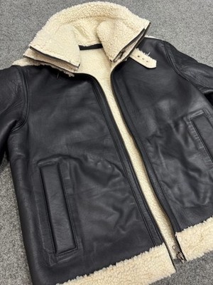 Premium Herren Bomberjacke Leder Schwarz Gr. L kurz RV Teddyfutter