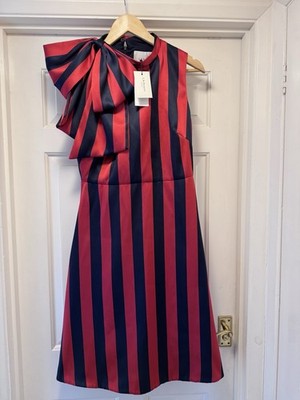 NEU £459 LK BENNETT Dr. Tiggy Kleid marineblau rot gestreift Oversize Schleife UK Größe 10