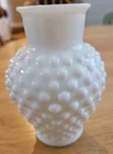 Vintage Fenton Hobnail 5” Milk Glass Vase Bottle Glassware White Textured