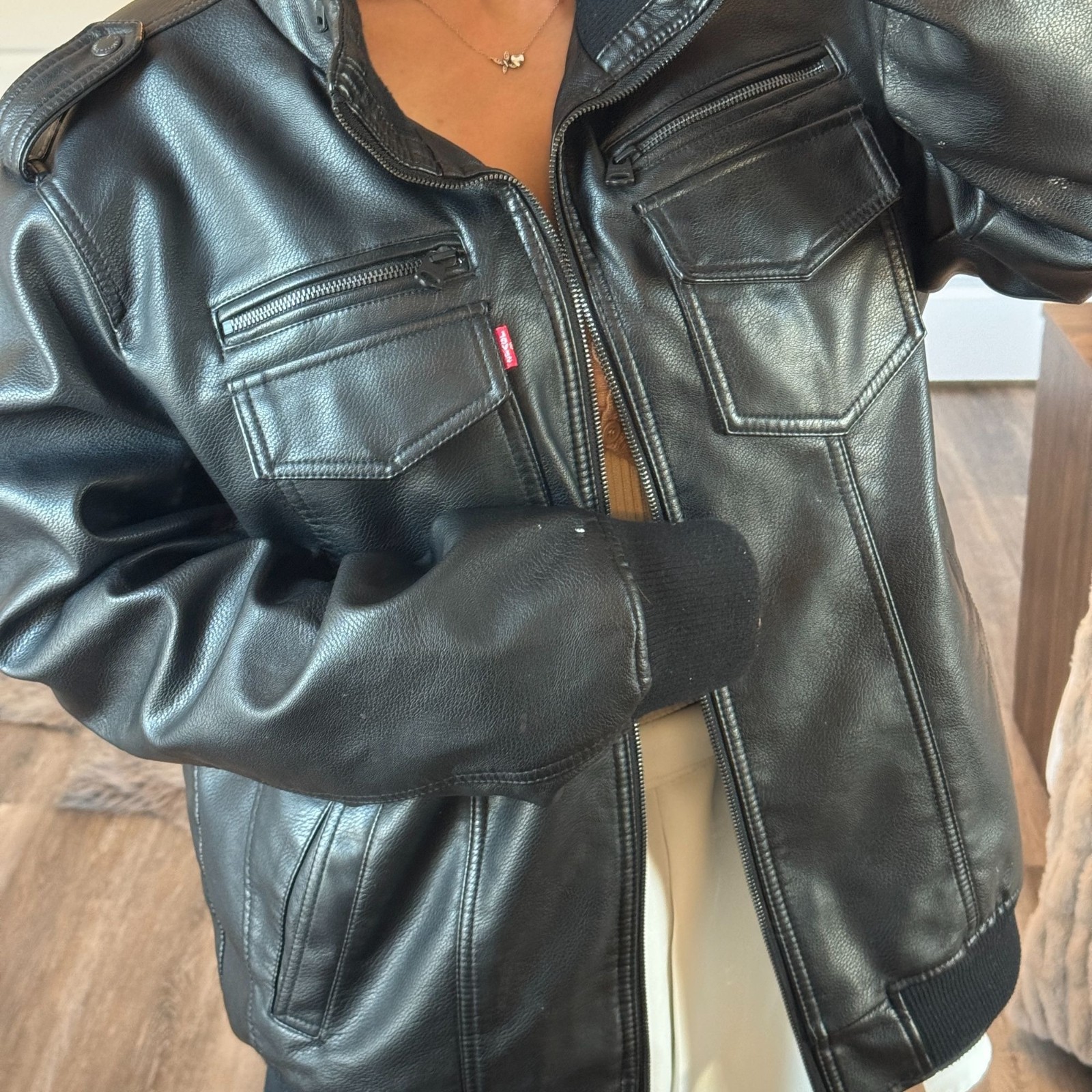 Levis Pleather Jacket Quilt Lined Black Moto Bike… - image 2