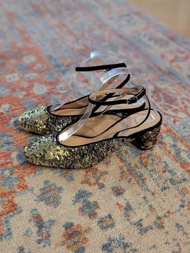 J.Crew Millie Ankle-Strap Heels In Italian Sequin Fabric Silver Gold Women's 8.5 - Picture 2 of 10
