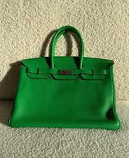 Hermes Birkin 35 cm handbag in green Bamboo t...