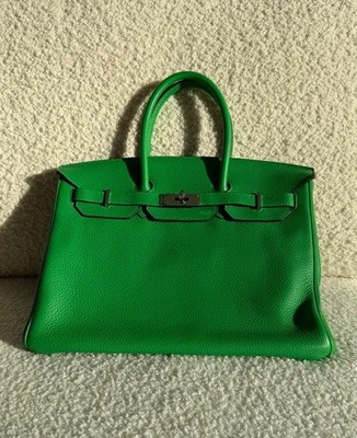 Hermes Birkin 35 cm handbag in green Bamboo togo leather