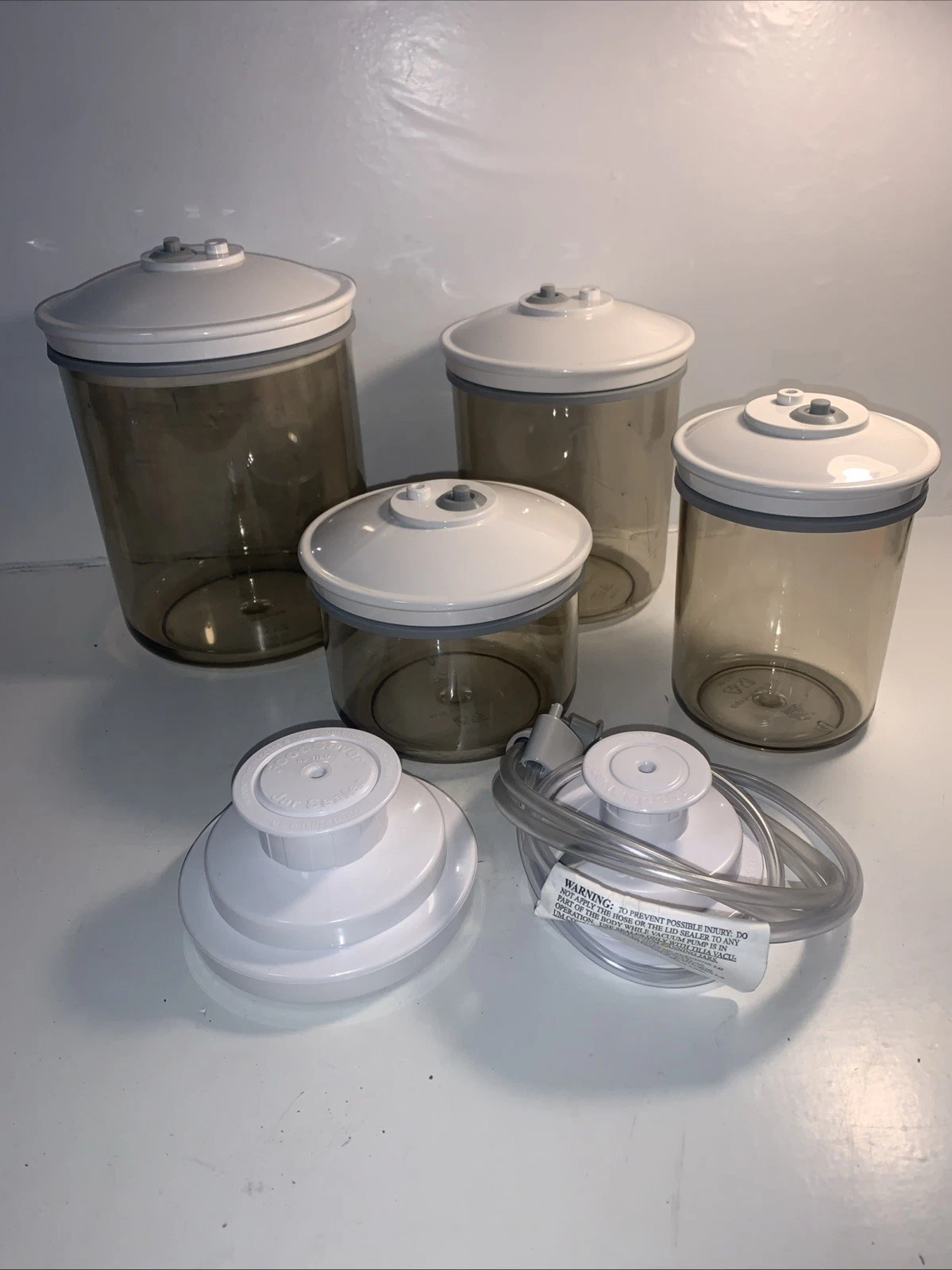 Set of 4 FoodSaver Snail Vacuum Seal Canister 80 50 & 25 (x2) oz Jar Sealer