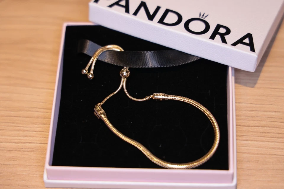 Original PANDORA Schlangenglieder Armband 14 K vergolde längenverstellb. NEU+OVP - Bild 2 von 4
