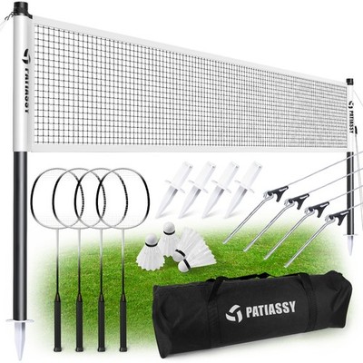 Badminton Net 20×2.5FT Set with 4 Rackets & 4 Shuttlecocks Carry Bag Included