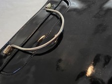 Black Patent Clutch Purse, Silver Metal Top H...